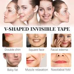 AVIARA™ 40 Patch V shaped Mask Invisible Tape Soft Elastic Face Adhesive Tape Lifting Firming Instant Wrinkle Stickers Elasticity Makeup Tape for Eyes, Neck, Jaw, Chin,Transparent Instant Face Lift (pack of 1) image 5