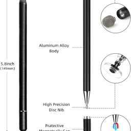 AstonAndia® Capacitive Stylus Pen Tablet Pen Touch Pen for Android,Replaceable Fiber Tips, Magnetism Cover Cap with 2 Replaceable Disc Tips image 2