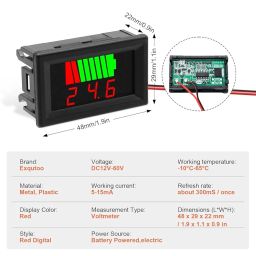 Digital Battery Capacity Voltage Indicator 12V-60V Dual Display Meter with LED Bars and Voltmeter for Lead-Acid Lithium Car Electric Vehicle Batteries Pack of 2 image 2