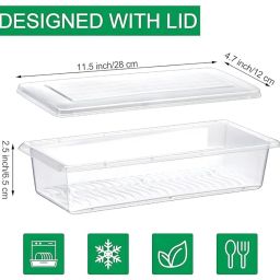 fridge Storage Boxes Set of 2 Fridge Organizer Container with Waterproof Vinyl Stickers & Removable Drain Plate, Lid, Stackable Box, Plastic Containers 1200 ml, Transparent image 1
