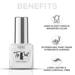 RENEE Top Coat Glossy Finish Nail Enamel, Quick Drying, Long Lasting, Chip Resisting Formula With High Shine & Full Coverage, One Stroke Application, Translucent Layer, 10 Ml image 2