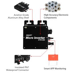 400W 120V 230V Grid Tie Inverter Micro Solar Inverter, WIFI APP Solar Hybrid MPPT Charge Controller IP65 Waterproof Solar Inverter Solar Panel System Controller Auto Identification(Black) image 4