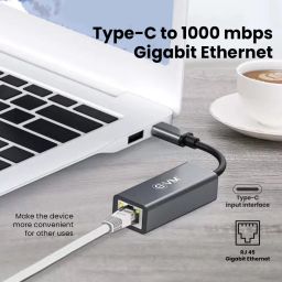 EVM Type-C to Ethernet Adapter - 1000Mbps Gigabit Ethernet, Compatible with Laptops, Tablets, and Mobiles - Silver Grey - Easy Plug-and-Play Setup - 1 Year Warranty (EVM-CGRJ) image 1