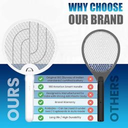 Foldable Swivel Mosquito Racket, UV Light Lamp Electric Fly Swatter Bug Zapper, 2 in 1 Mosquito Bat USB Rechargeable, Hangable Mosquito Swatter w/Long Lasting Lithium-ion Battery image 2