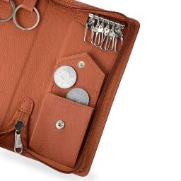 Essart PU Leather Key Case Pouch Wallet Keychain Holder for Men & Women - Bank Locker Key Pouch With 6 Hooks and Zipper Closure, Brown image 5