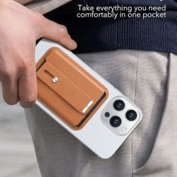 ESR Magnetic Wallet, Compatible with MagSafe Wallet, 3-Card Holder, Vegan Leather, Secure-Grip Finger Loop, for iPhone SE4/16/15/14/13/12 Series, Not for 13/12 Mini,Brown image 5