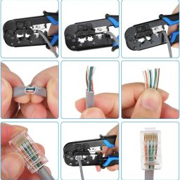 COOLCOLD RJ45 Crimping Tool Kit Ethernet Crimp Set, RJ-11, 6P/RJ-12, 8P/RJ-45 Crimp, Cut and Strip with 20PCS CAT5 CAT5e Connectors, Covers,1 Network Cable Tester 1 Wire Stripper (Tools) image 3
