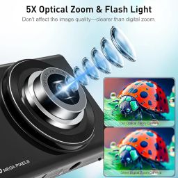 LEQTRONIQ 4K Digital Camera for Photography with 5X Optical Zoom, WiFi Vlogging Camera for YouTube with Autofocus, 64MP Compact Travel Camera with 32GB Card & 2 Batteries image 1