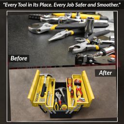 Plantex Tool Box for Home/Sturdy Tools Box With Large Capacity/Empty Tool Box/Tool Organizer for Carpenter, Garage, And Home Essential Tools - 5 Compartments - (Yellow & Black) - Metal image 4