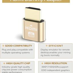 4K HDMI Dummy Plug - High Resolution Virtual Monitor Display Emulator, New Generation Headless Display Adapter Supports up to 3840x2160@60Hz, 1080@120Hz DVI EDID Emulator (Single) image 4