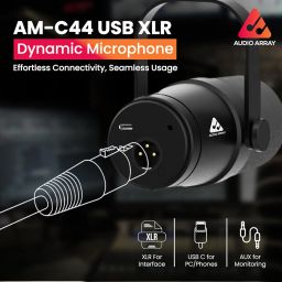 Audio Array AM-C44 XLR/USB Professional Dynamic Podcast Microphone | Built-in Monitoring | One Touch Mute & Volume Control | 192kHz/24bit Full Metal Build | 2M XLR & USB Cable | Streaming, Podcasting image 1