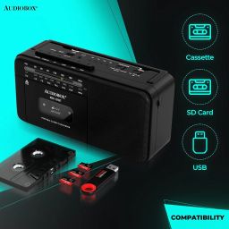 Audiobox RXC-15RBT Rechargeable Multi-Band Cassette Player with Bluetooth, AM/FM/SW, USB, and AUX Input – Vintage Portable Boombox image 1