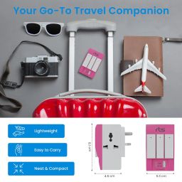 rts 3 Way 3 Pin Universal Multiplug Travel Adaptor with Type C PD & USB Ports Individual Switch LED Indicator Compatible with Home/Office/Industrial Use/Laptop/Desktop/Mobile/Printer Pink image 2