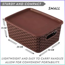 Kuber Industries Plastic 2 Pieces Extra Small Size Multipurpose Solitaire Storage Basket with Lid (Multicolour) image 2