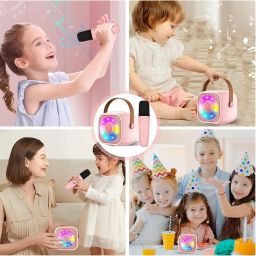 Portable Karaoke Machine for Kids Adults, Portable Bluetooth Mini Karaoke Microphone Singing Speaker with 2 Wireless Mic and Light,Gifts, Multi Color Random Color image 2