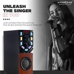 Krisons Swag Tower Speaker with Wired Mic| Bluetooth,USB, AUX, LCD Display, Built-in FM Bluetooth Tower Speaker (Black, Brown, 2.1 Channel image 4