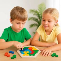 FEXME 40‑Piece Wooden Intelligence Puzzle – Colorful Tetris‑Style Blocks on a Smooth Wooden Board (Hexagon) image 5