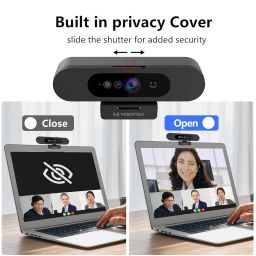 Window Hello Webcam, 1080P 30fps Camera with Noise-reducing Mic, Plug & Play, 90° Wide Angle, Built-in Privacy Cover, 360° Rotation Pan & 90° Tilt, Perfect for Zoom, Google Meet, Microsoft Teams image 4
