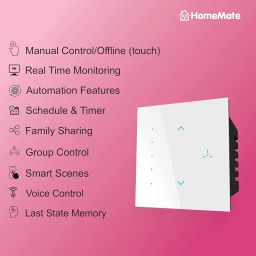 HomeMate Wi-Fi Smart Fan Regulator Touch Switch | No Hub Required | Works with Amazon Alexa, Google Assistant & Siri (Pack of 1, White) image 3
