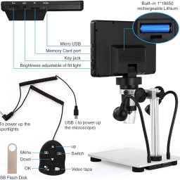 Auslese® Digital Microscope 1200X Magnification1080P with 7" LCD, 8 Adjustable inbuilt and Two Separate LED Lights for PCB Inspection/Measurement, Inbuilt Battery for Windows and MAC PC image 3