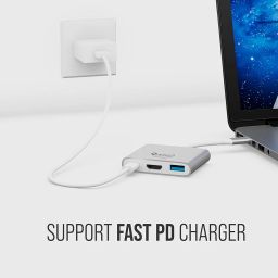 Quantum 3-in-1 USB Type C to Hdmi 4K Adapter, USB 3.0, USB C, Aluminium USB C Hub, High Speed Upto 5Gbps, 60W Power Pass Through for Laptop, Mac, Tablet & Other Type C Devices, Qhm7622 (Silver) Port image 4