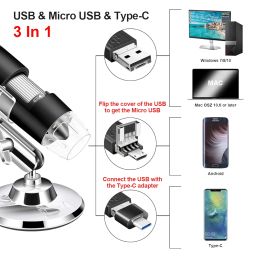 USB Microscope Camera 40X to 1000X, Cainda Digital Microscope with Metal Stand & Carrying Case, Compatible with Android Windows Linux Mac, Portable Microscope Camera for Kids Students Adults (Black) image 1