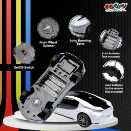 Gooyo 6328-4 Battery Operated 3D Lights Famous Remote Control High Speed Racing Car Toy for Kids, |White Color| Power Source: 3xAA Battery in Car & 2xAA Battery in Remote Controller (Not Included) image 1