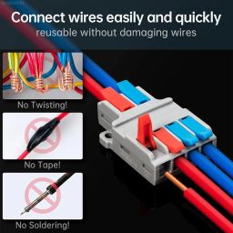 SNOOGG 5 Piece Pack DIY Mini Quick Terminal Connector Block Compact Splice Electrical 1 in 2 out T TYPE Connectors Clamp with Actuation Releasable Lever Quick & Easy image 5