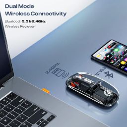 LAPCARE Trendy Plus Transparent Wireless and Bluetooth Rechargeable Mouse, USB Receiver,Desktop Lock Key & Copy-Paste Button, LED Battery Magic Silm for Office/PC/Mac/Laptop/Apple/ipad (Black) image 3