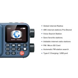 A8W Portable Smart Internet Radio Receiver WIFI/4G Radio Speaker with FM, Micro-SD Card, All World Radios, for Home with WiFi, Digital Radio image 1