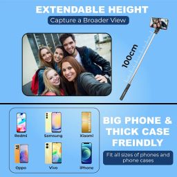 Kratos K3 Extendable Selfie Stick with Tripod Stand up to 100 cms Long, 360° Rotation, Compatible with iPhone, Samsung, Vivo, Redmi, Oppo, Gopro and All Smartphones with Bluetooth Remote image 3