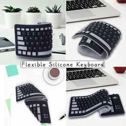 BLACK CROWN Silicone Keyboard Foldable Rollup Flexible Keyboard Full Size 103 Keys with Number Pad Waterproof/Dustproof Portable Travel Key-Board for PC/Laptop/Computer/Tablet (Black + Grey) image 4
