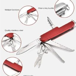 VINTAGETOYSBOX® Multi Tool Keychain (14 in 1) - Red, 14 in 1 Swiss Multi Tool 14 Function Multi Utility Swiss Knife/Multi-function Plier Tools Made of StainlessSteel (Red) image 1