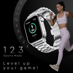 Fire-Boltt Rise Luxe Smart Watch with Stainless Steel, 47mm (1.85) Display Bluetooth Calling, Rotating Crown, AI Voice Assistant, 120 Sports Modes, Neon UI, SpO2 & Heart Rate Monitoring (SilverSS) image 2