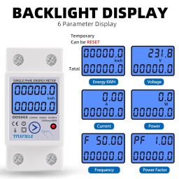 Single Phase Energy Meter on DIN Rail kWh Power Consumption Meter Wattmeter Voltage Current 80A AC 230V Voltmeter Ammeter LCD Reset Zero KWH image 2