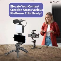 Tygot Vlogging Kit 6 in 1 for iPhone, Android (with Tripod), Mini LED + Cardioid Microphone + Phone Clip + Tripod for Live Broadcasting, Video Calling, Vlogging, YouTube, Instagram (T-6.1) image 4