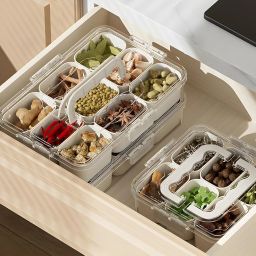 Rathoyagn Divided Fridge Storage Boxes With Serving Veggie Tray with Lid and Handle, Fridge Organizer with Removable Compartment, Fridge Storage Containers (6 Compartment-1PCS) image 5
