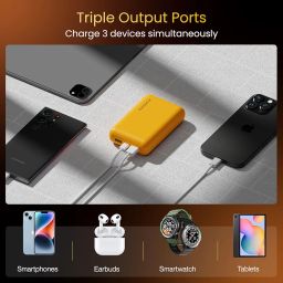 Ambrane 20000 mAh Mini Power Bank with 22.5W Fast Charging, Pocket Size, Triple Output, Type C PD (Input & Output), Li-Polymer, Made in India + Type C Cable (Powerlit XL Lite, Yellow) image 3