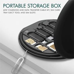 BLAXSTOC Multifunctional Data Cable Conversion Head Portable Storage Box, Multi-Type Charging Line Convertor USB Type C Adapter Tool Contains Sim Card Slot Tray Eject Pin, Phone Holder (Multi-Colour) image 2