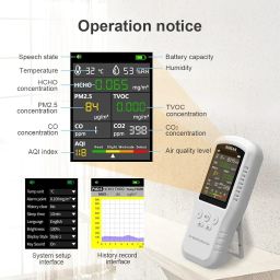 Air Quality Monitor, 8 in 1 Indoor Air Quality Meters, Formaldehyde Detector, Pollution Meter Sensor Detecting HCHO, PM2.5, TVOC, CO, CO2, AQI, Temperature and Humidity Tester image 1