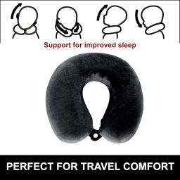 Kuber Industries U-Shaped Memory Foam Neck Pillow for Flight Travel, Train with Press Button | Portable Travelling Pillow | Ideal for Long Journeys & Relaxation | JR-1-DGRY | Dark Grey image 3
