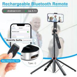 Celfiexpt 71-inch Selfie Stick Tripod 360 Degree Rotation Rechargeable Remote Quadripod Stand Gimbal Handle Selfie Stick for Mobile Phone Camera Gopro 360°Panoramic Shooting Vlogging Live Stream image 2
