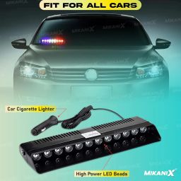 MIKANIX Universal Waterproof 12 LED Red | Blue & White Police PCR Light With 11 Modes of Flashing | Strobe Flasher | Emergency Warning Lamp for All Cars image 2