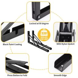 Piercell Brothers 30cm Foldable Steel Multipurpose Shelf Brackets, Wall Angle Bracket, Folding Table Bracket with Fittings for Fold Down Table image 5