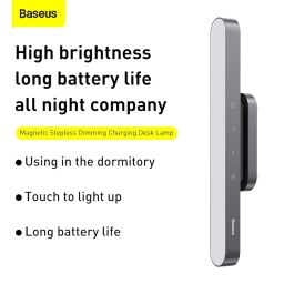 Baseus Magnetic Touch Sensor Cordless USB Battery Led Under Cabinet Lighting Desk Table Closet Lamp Night Light, Acrylonitrile Butadiene Styrene, Grey image 1