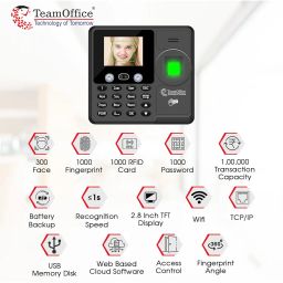 Team Office Z900 Touchless Face Attendance Device with Cloud Attendance Software(Face+Finger+Wi-Fi) image 1
