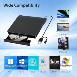 External USB 3.0 Portable Slim CD/DVD-ROM +-R-R-RW Burner Writer for Laptop Desktop Notebook Windows and Mac OS (Black) image 3