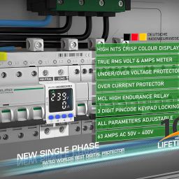 EuroControls EVP71N Volatge and Over Load Protector Switch Adjustable Volt and Amp with Display Single Phase with Passcode Lock On delay and Auto Trip or Recovery din Rail mounting 63A 2pole image 2