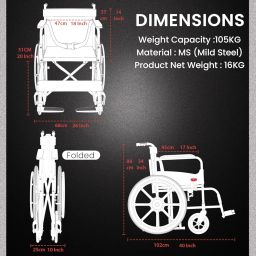 EASYCARE Foldable Wheelchair for Elderly & Patients | Self-Propelled & Attendant Use | MS Frame with Hammered Finish | Travel-Friendly, Indoor Use | Adjustable Seat Belt & Comfortable Footrests image 2