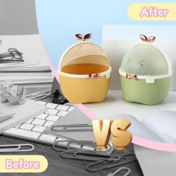 Cartoon Shape Waste Paper Bin with Swing Lid Mini Countertop Trash Can Small Garbage Can | office or Study table Decorative Garbage collector bin | Small Desk trash bin with closing lid image 2